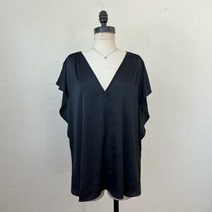 NWT White House Black Market black satin short sleeve v-neck blouse XL